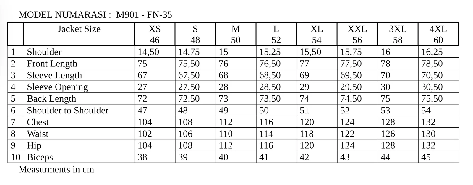 Size Chart